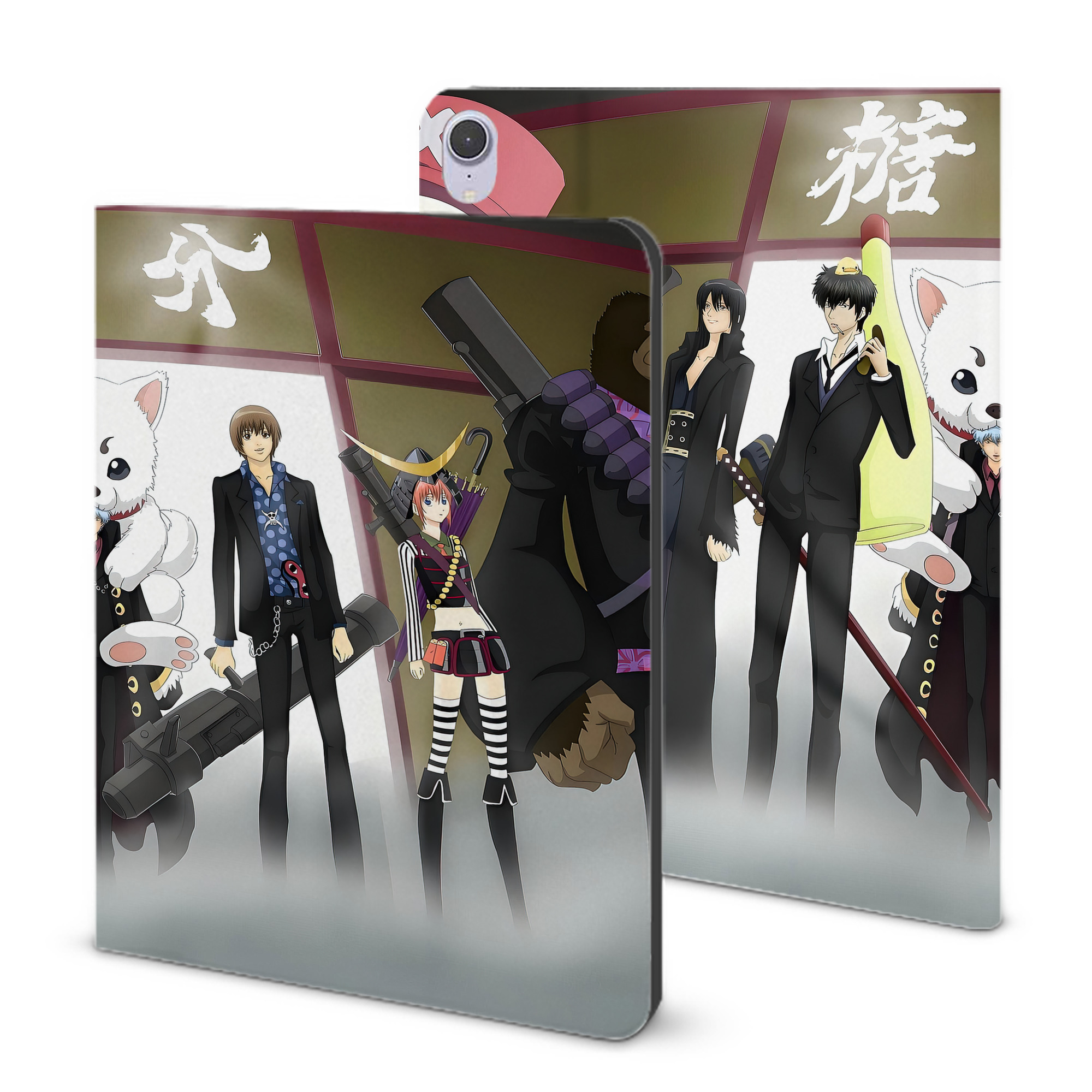 ぎんたま 坂田銀時（さかたぎんとき） 神楽 志村新八（しむら しんぱち） GINTAMA Sakata Gintoki Kagura Shimura Shinpachi IPad ケース ブック型 PUレザー TPU 耐衝撃 軽量 薄型 ペン収納なし 全面保護 IPad 各モデル対応